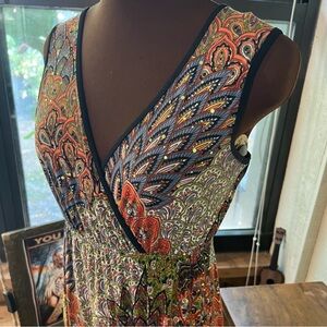Gorgeous Vintage Multicolor Paisley Sequined Maxi V-Neck Dress
